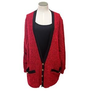 Cathy Daniels Womens Vintage Red Holiday Knit 2 Piece Cardigan Set Plus Sz 2X